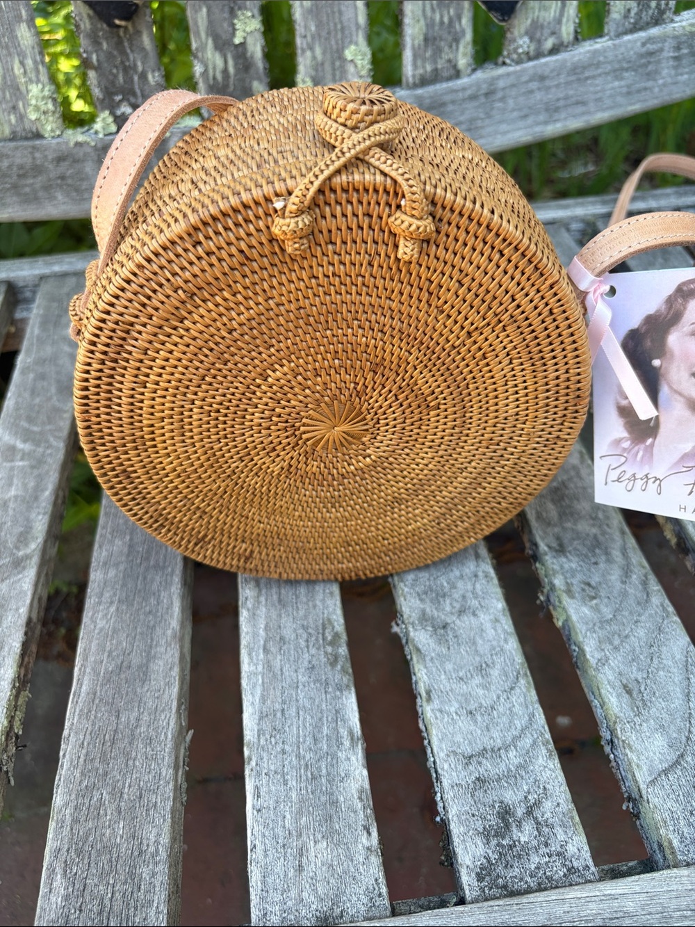 Woven Round Crossbody Bag - Tan Straw by Peggy Fisher